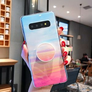 Marmer strip TPU bescherming terug Cover Case voor Galaxy S10  met houder (hemelsblauw)