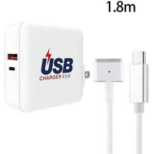 A6 PD 65W USB-C / TYPE-C + QC3.0 USB-laptopadapter + 1.8m USB-C / TYPE-C MET MAGSAFE 2 / T-gegevenskabel Set voor MacBook-serie  US Plug
