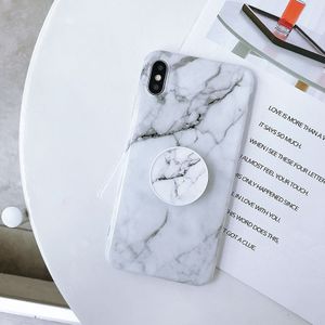 Marble Anti-drop TPU Protection Back Cover for iPhone XS Max  with Folding Holder(White)