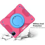 Voor iPad Pro 11 (2018/2020) PC + Silicone Shockproof Combinatie case met 360 graden roterende houder &amp; handvat &amp; schouderriem (RoseRed + Blauw)