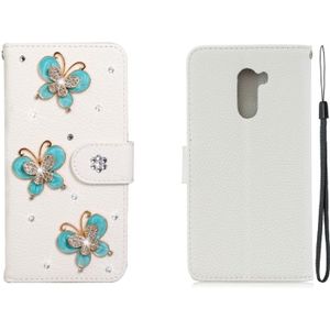 Voor Xiaomi Pocophone F1 Horizontal Flip Solid Color Rhinestones Leather Case met Card Slot &amp; Wallet &amp; Holder(Three Butterflies)