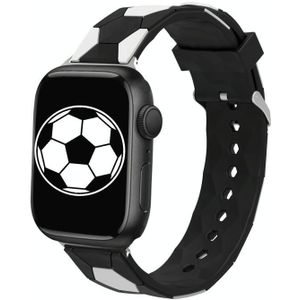 Voetbalstijl metalen connector siliconen horlogeband voor Apple Watch-serie 8 &amp; 7 41 mm / SE 2 &amp; 6 &amp; SE &amp; 5 &amp; 4 40 mm / 3 &amp; 2 &amp; 1 38 mm (zwart + wit)