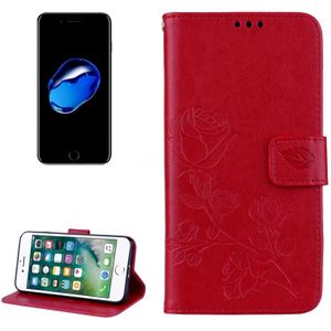 Fro iPhone 8 &amp; 7 rozen bloemen patroon Flip lederen hoes gedrukt met houder &amp; Card Slots &amp; portefeuille (rood)