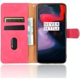 Voor OnePlus 6 Solid Color Skin Feel Magnetic Buckle Horizontale Flip Kalf Texture PU Lederen case met Holder &amp; Card Slots &amp; Wallet(Rose Red)