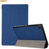 Voor Samsung Galaxy Tab A7 10.4 2020 T500 / T505 ENKAY 3-vouwbare huidstructuur Horizontale Flip PU Leder + PC Smart Case met houder (Donkerblauw)