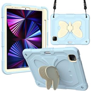 PC + Siliconen Anti-Drop Tablet Case met Butterfly Holder &amp; Pen Slot voor iPad Pro 11 2018 &amp; 2020 &amp; 2021 &amp; Air 2020 10.9 (Green + Ice Blue)