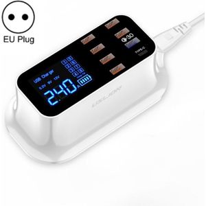 USLION PD18W Charger QC Multi-port USB Smart Digital Power Strip LED Screen Digital Display Charger EU Plug