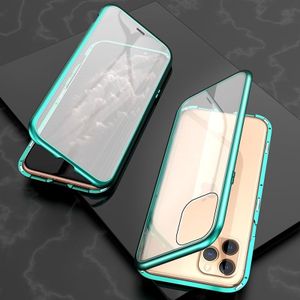 Voor iPhone 11 Pro Max Ultra Slim dubbele zijden magnetische adsorptie hoekige frame gehard glas magneet flip case (groen)