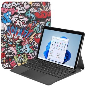For Microsoft Surface Pro 8 Painted Electric Pressed Horizontal Flip Tablet Leather Case with Holder(Graffiti)