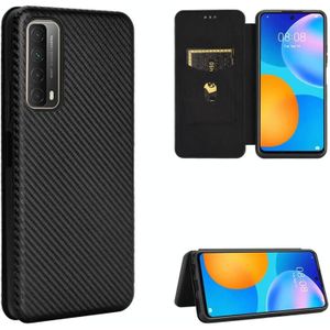 Voor Huawei P Smart 2021 / Y7A Carbon Fiber Textuur Magnetische horizontale flip TPU + PC + PU lederen hoes met kaartsleuf(zwart)