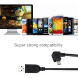 28cm 90 graden hoek rechts Micro USB naar USB Data / laad Kabel  Voor Galaxy  Huawei  Xiaomi  LG  HTC en andere Smart Phones