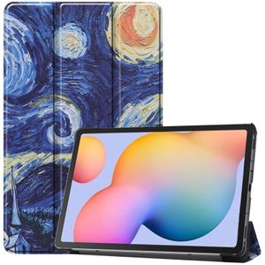Voor Galaxy Tab S6 Lite 10 4 inch gekleurde tekening horizontale flip lederen behuizing  met drie-vouwen Houder (Starry Sky)