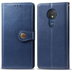 Retro effen kleur lederen gesp mobiele telefoon bescherming lederen draagtas met Lanyard &amp; fotolijstjes &amp; kaartsleuf &amp; portemonnee &amp; beugel functie voor Motorola Moto G7 Play (blauw)