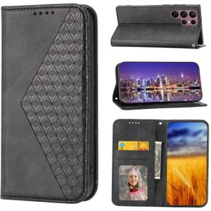 For Samsung Galaxy S23 Ultra 5G Cubic Grid Calf Texture Magnetic Leather Phone Case(Black)