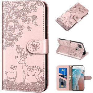 Voor Xiaomi Redmi 9c Sika Deer Embossing Patroon Horizontale Flip PU Lederen Case met Houder &amp; Kaart Slot &amp; Portemonnee &amp; Fotolijst (ROSE GOUD)