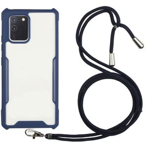 Voor Samsung Galaxy A51 Acryl + Kleur TPU Shockproof Case met Neck Lanyard (Donkerblauw)