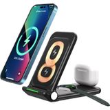 N68-3 3-in-1 Multifunctional Smartphone Earphone Wireless Charging Stand with Samsung Watch Charger (Black)