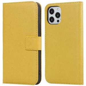 Effen textuur koeienhuid lederen horizontale flip case met magnetische sluiting &amp; houder &amp; kaart slots &amp; portemonnee voor iPhone 12 Mini (geel)