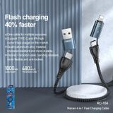 REMAX RC-164 4 in 1 USB + USB-C / Type-C tot 8 Pin + USB-C / Type-C Fast Charging Data Cable  Kabellengte: 1m (Zwart)
