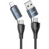 REMAX RC-164 4 in 1 USB + USB-C / Type-C tot 8 Pin + USB-C / Type-C Fast Charging Data Cable  Kabellengte: 1m (Zwart)