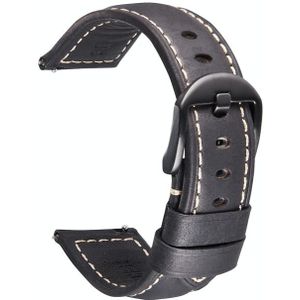 Smart Quick Release Horlogeband Crazy Horse Lederen Retro Strap voor Samsung Huawei  Grootte: 22mm (zwart en zwart gesp)
