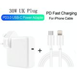 2 in 1 PD3.0 30W USB-C / Type-C Travel Charger met afneembare voet + PD3.0 3A USB-C / Type-C naar 8 Pin Fast Charge Data Cable Set  Kabellengte: 2 m  UK Plug