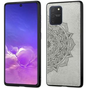 Voor Samsung Galaxy M80s / A91 / S10 Lite Mandala Reliëf Doek + PC + TPU Mobiele telefoon case met magnetische functie &amp; handband(Grijs)