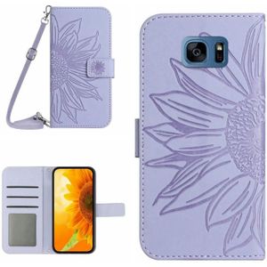 Voor Samsung Galaxy S7 Edge Skin Feel Sun Flower Pattern Flip Leather Phone Case met Lanyard (Paars)