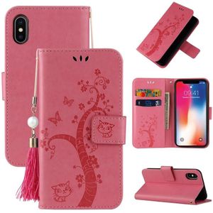 Reliëf Lucky Tree Horizontal Flip Leren Case met Houder &amp; Card Slot &amp; Wallet &amp; Lanyard voor iPhone X / XS (Pink)
