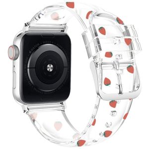 Vierkante gesp transparante horlogeband voor Apple Watch Series 7 41 mm / 6 &amp; SE &amp; 5 &amp; 4 40mm / 3 &amp; 2 &amp; 1 38 mm (Strawberry)