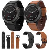 Voor Garmin Fenix 6 Sapphire GPS 22mm lederen stalen gesp horlogeband