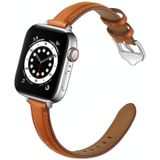 Zakelijke stijl lederen vervangende band horlogeband voor Apple Watch Series 6 &amp; SE &amp; 5 &amp; 4 44mm / 3 &amp; 2 &amp; 1 42mm (bruine zilveren gesp)