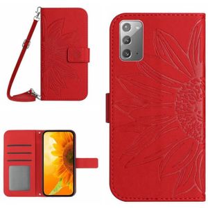 Voor Samsung Galaxy Note20 Skin Feel Sun Flower Pattern Flip Leather Phone Case met Lanyard (Rood)