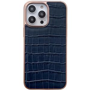 Voor iPhone 14 Pro Max Nano Galvaniseren Krokodil Textuur Lederen Telefoon Case (Blauw)