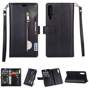 Voor Xiaomi Mi 9 / Mi 9 Explorer Multifunctionele Rits Horizontale Flip Lederen Case met Holder &amp; Wallet &amp; 9 Card Slots &amp; Lanyard(Zwart)