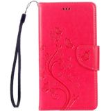 LG V20 horizontaal 3D vlinders Love bloemen patroon PU leren Flip Hoesje met draagriem  houder en opbergruimte voor pinpassen &amp; geld (hard roze)