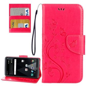 LG V20 horizontaal 3D vlinders Love bloemen patroon PU leren Flip Hoesje met draagriem  houder en opbergruimte voor pinpassen &amp; geld (hard roze)