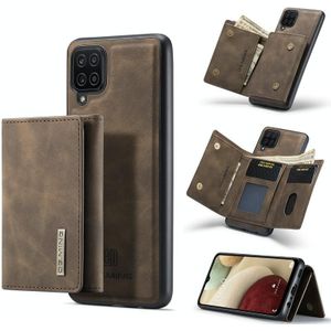 For Samsung Galaxy A12 5G DG.MING M1 Series 3-Fold Multi Card Wallet + Magnetic Back Cover Shockproof Case with Holder Function(Coffee)