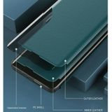 Voor Samsung Galaxy A42 Side Display Magnetic Shockproof Horizontale Flip Lederen Case met houder (Paars)