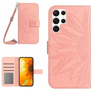 Voor Samsung Galaxy S23 Ultra 5G Skin Feel Sun Flower Pattern Flip Leather Phone Case met Lanyard