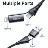 ROCK R12 Multifunctionele PD Snelladen 4 In 1 3A Micro USB &amp; Type-C naar 8 Pin &amp; Type-C Gevlochten datakabel  lengte: 1m (Zwart)