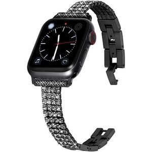 Diamant-set metalen horlogeband met vier rijen voor Apple Watch Series 7 45 mm / 6 &amp; SE &amp; 5 &amp; 4 44mm / 3 &amp; 2 &amp; 1 42 mm