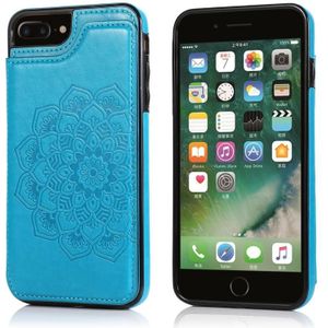 Double Buckle Mandala Patroon PU+TPU Beschermhoes met kaartslots &amp; houder &amp; fotolijst voor iPhone 7 Plus / 8 Plus(Blauw)