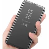 Voor Galaxy A20s plated spiegel links en rechts Flip cover met stand mobiele telefoon holster (zwart)