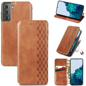 Voor Samsung Galaxy S30 Plus Cubic Grid Geperst horizontal flip magnetische PU lederen hoes met Holder &amp; Card Slots &amp; Wallet(Brown)