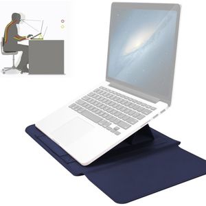4-in-1 Universal Waterproof PU Leather Laptop Liner Bag met Handle &amp; Stand &amp; Pen Houder + 2 Winders + Muistas + Charger Bag Set voor 13 / 14 inch laptops(Donkerblauw)
