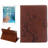 iPad Pro 9.7 inch horizontaal 3D Bloemen vlinders patroon PU leren Flip Hoesje met houder  magnetische sluiting en opbergruimte voor pinpassen &amp; geld (bruin)