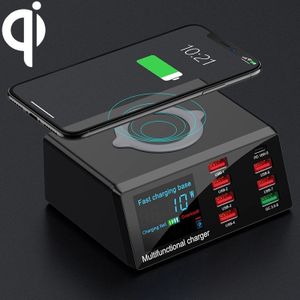 X9 9 in 1 QC 3.0 USB Interface + 6 USB-poorten + PD 65W-poorten + QI Wireless Fast Charging Multi-function Charger met LED Display