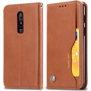 Knead huidtextuur horizontale Flip lederen case voor OnePlus 6  met foto frame &amp; houder &amp; kaartsleuven &amp; portemonnee (bruin)