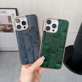 Voor iPhone 14 Pro Max Nano Galvaniseren Mahjong Textuur Lederen Telefoon Case (Blauw)